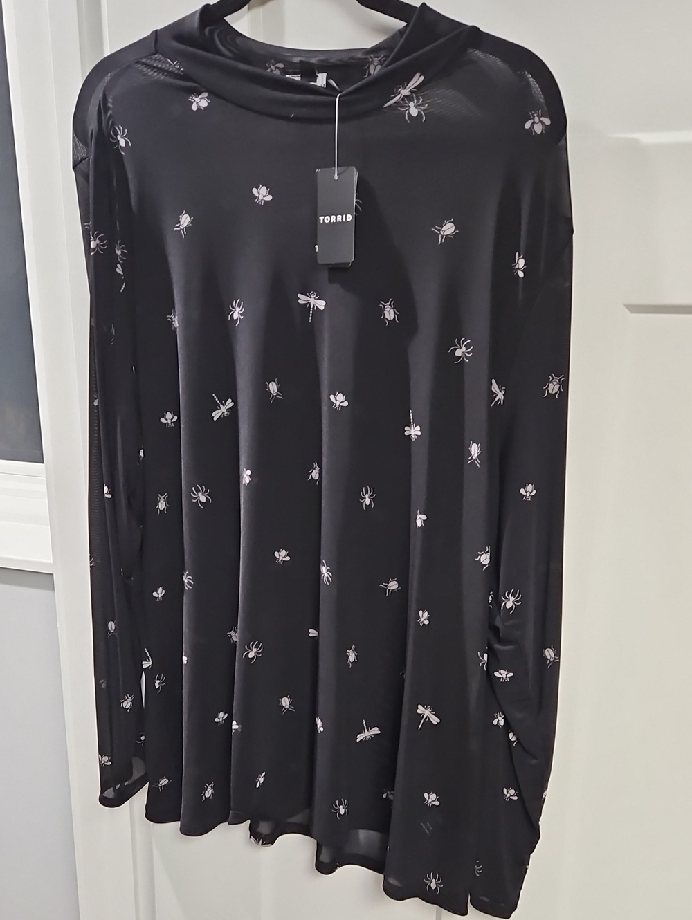 torrid Black Long Sleeve Swing Dress with Pale Pink Bug & Floral Motif